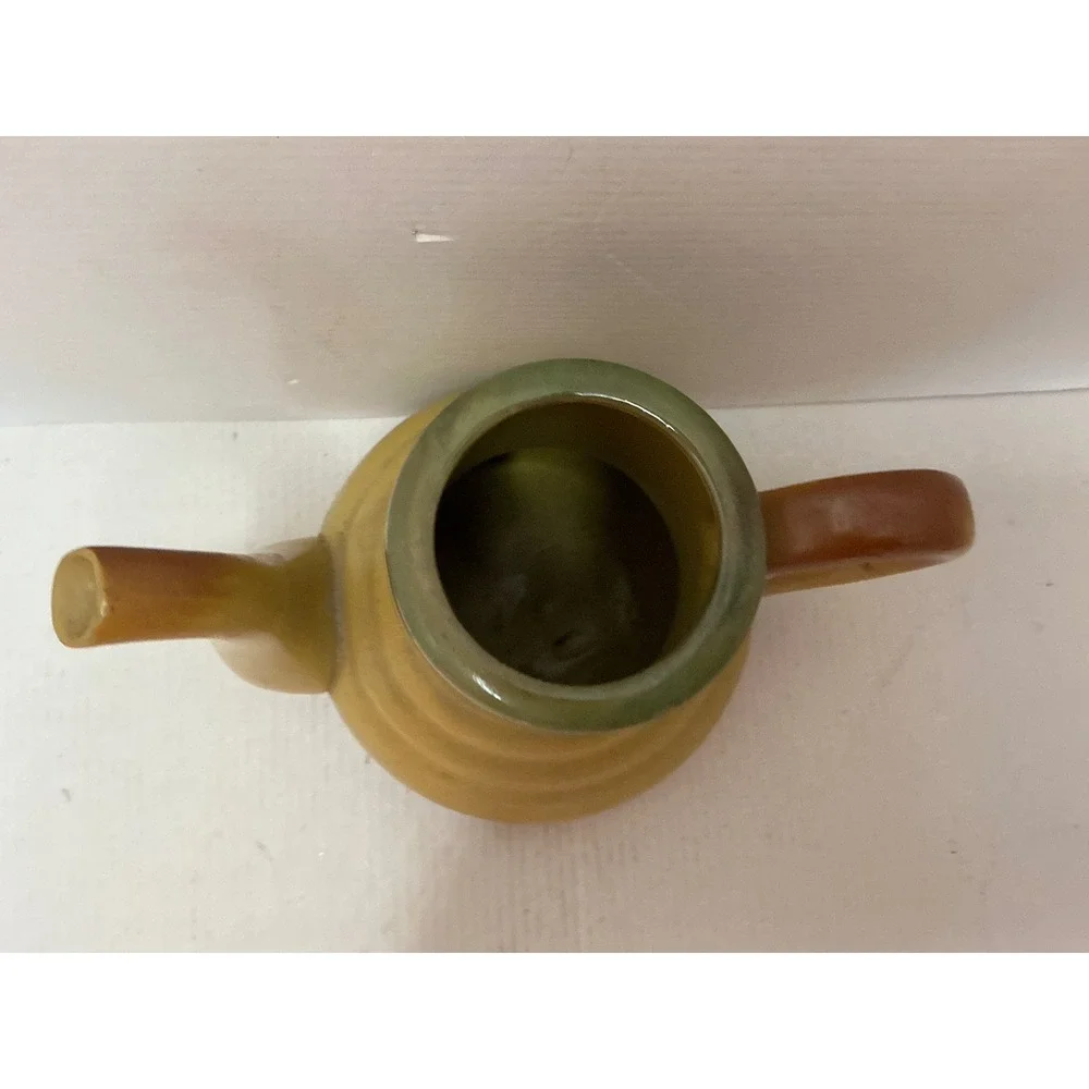 Vintage Ceramic Teapot Drip Glaze Mustard Yellow Mid Century Style READ